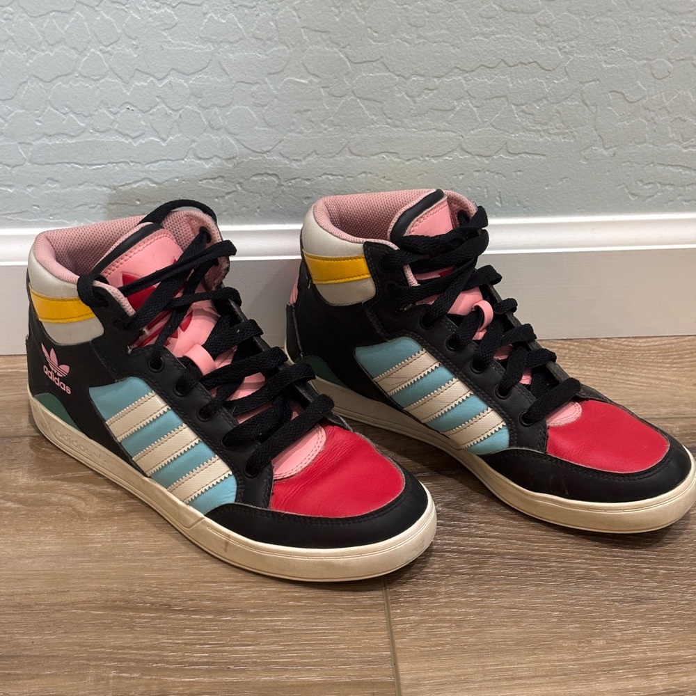 adidas Kids Colorblock High-Top Sneakers in Black, Pink, Red, Blue, Yellow